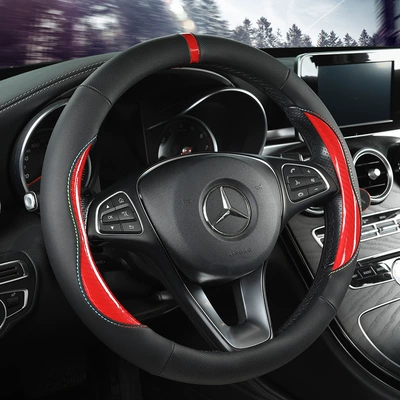 Amazon's Best-Selling Leather-Stitched Steering Wheel Cover, Non-Slip, Breathable, Universal for All Seasons, Fits 15 Inches 38cm