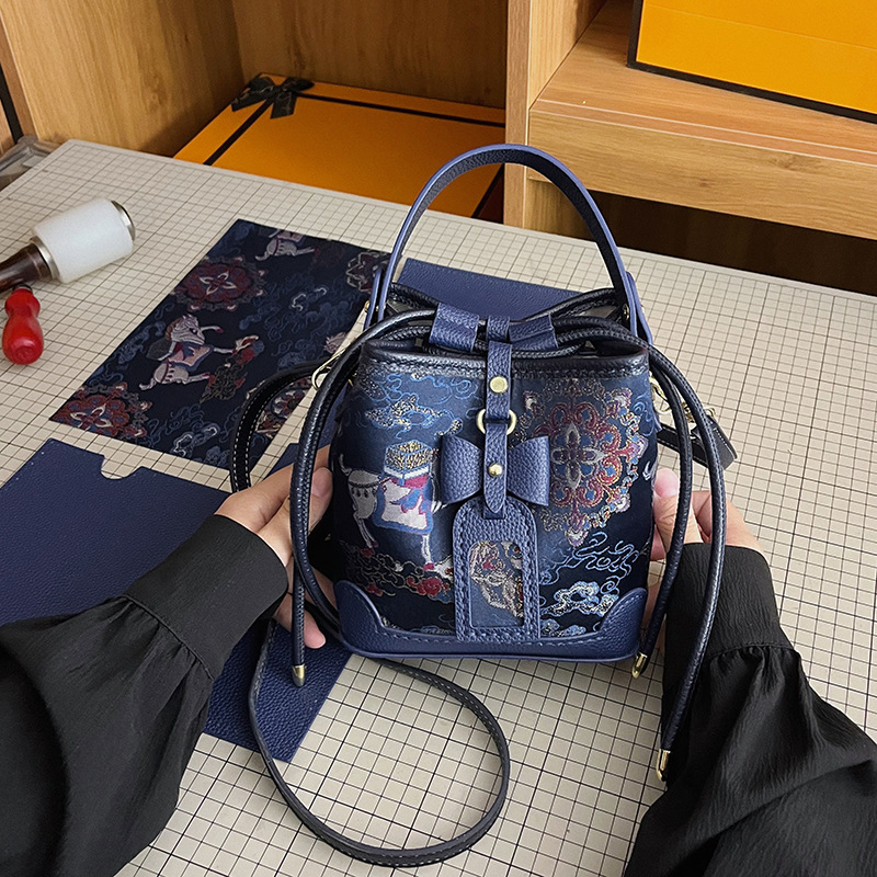 New Chinese-Style Handmade DIY Material Kit Versatile Elegant Bucket Bag Single Shoulder Crossbody Handbag Commuter National Style Custom Fabric