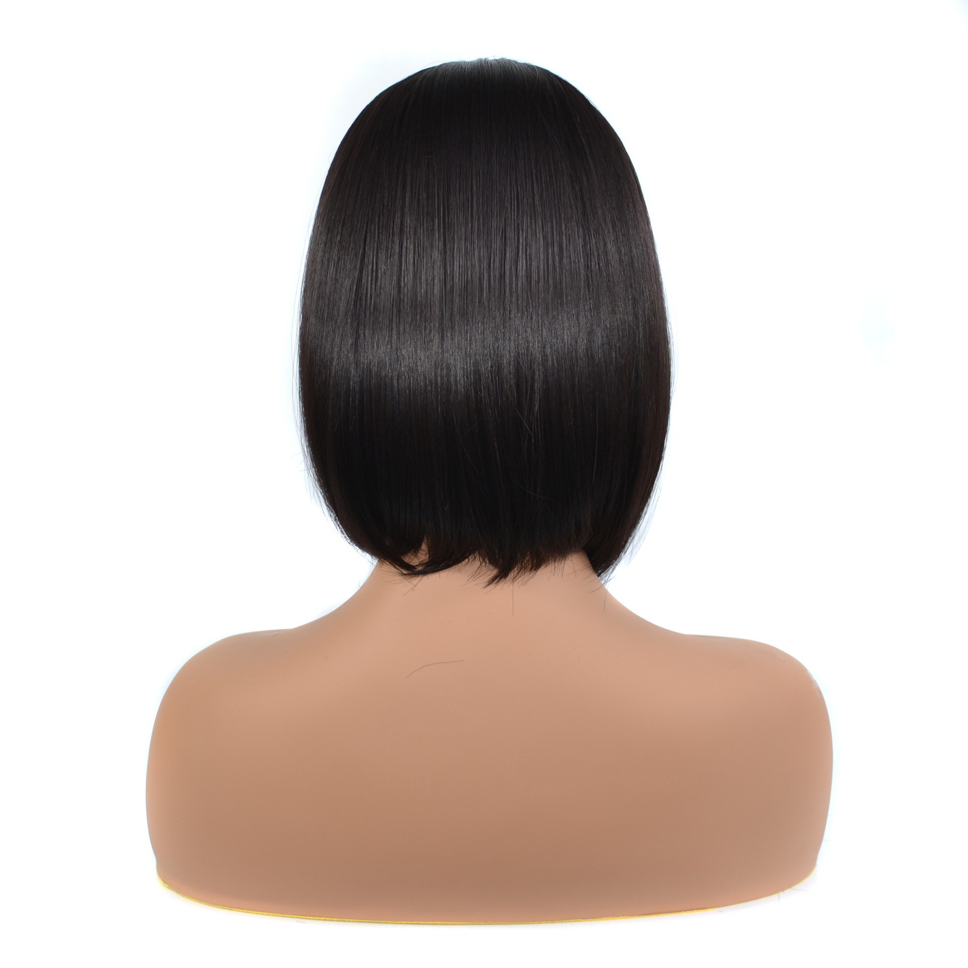 Perruque synthétique teint au centre, brun clair, longueur moyenne, cheveux courts, couvre-tête_voghion.com