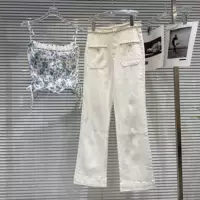 Осенние милые вязанные джинсы, брюки, стиль Chanel, принт с цветами, утягивающий эффект