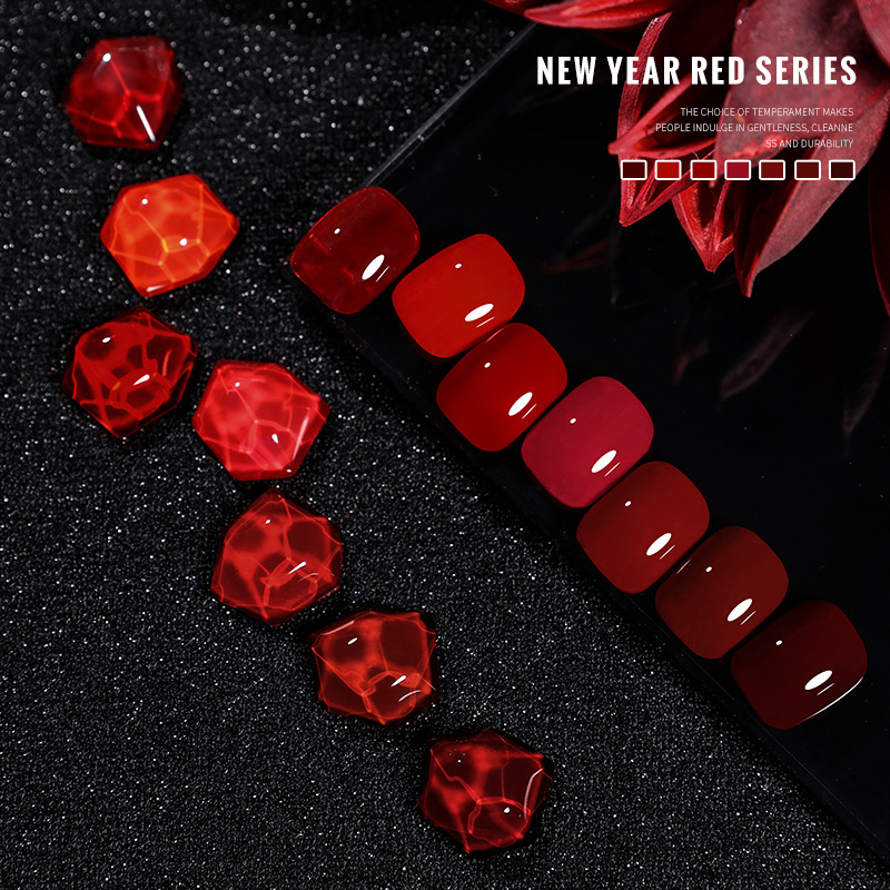 Pegamento de esmalte de uñas serie roja de Año Nuevo de otoño e invierno 2025 nuevo pegamento especial de fototerapia para salón de uñas color rojo vino cereza.