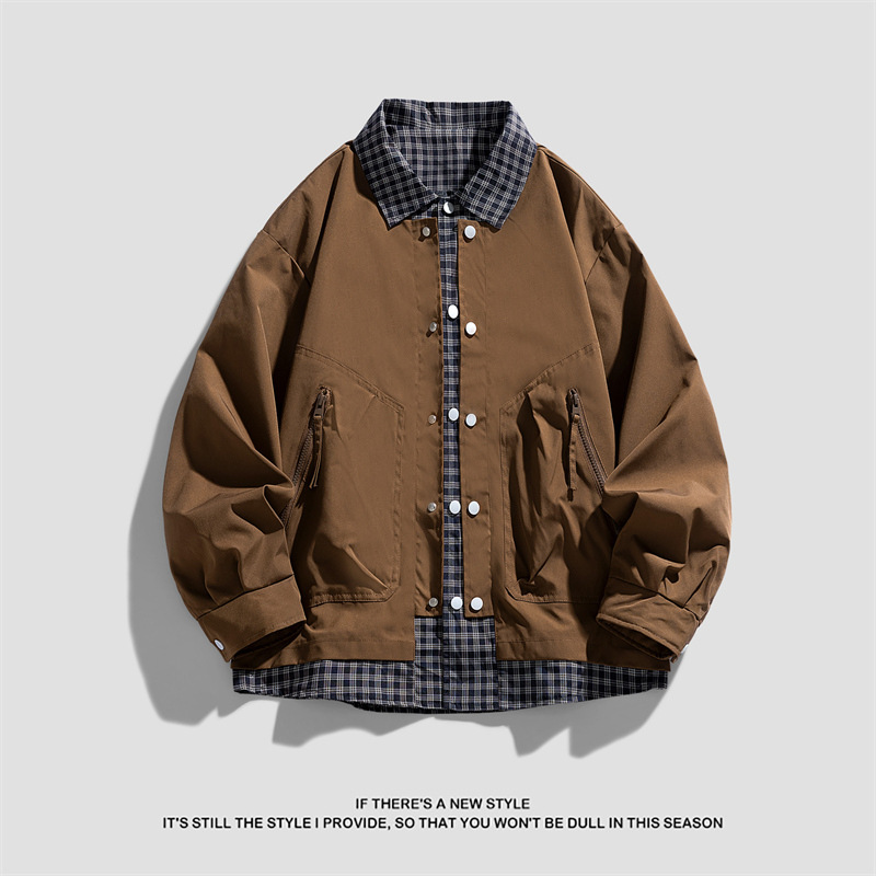 Otoño doble chaqueta de vaquero de primavera y otoño, estudiantes de secundaria jóvenes, chaqueta a cuadros de moda