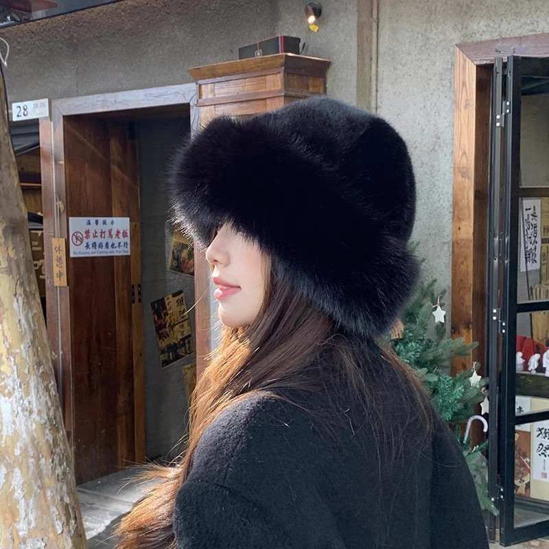 hat female autumn and winter thickened fleece warm mongolian cap cold protection earflaps bucket hat north plus velvet curling bucket hat