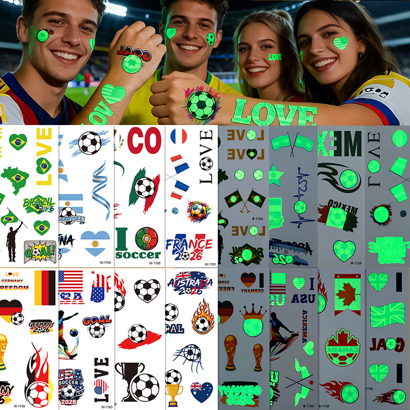 Cross-Border New Model Us-Canada-Mexico World Cup Luminous Tattoo Stickers Waterproof Flag Football Game 3D Temporary Makeup Face Stickers Cross-Border New Model Us-Canada-Mexico World Cup Luminous Tattoo Stickers Waterproof Flag Football Game 3D Temporary Makeup Face Stickers