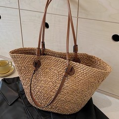 新しい手作りの草編みの大容量のショルダーバッグ