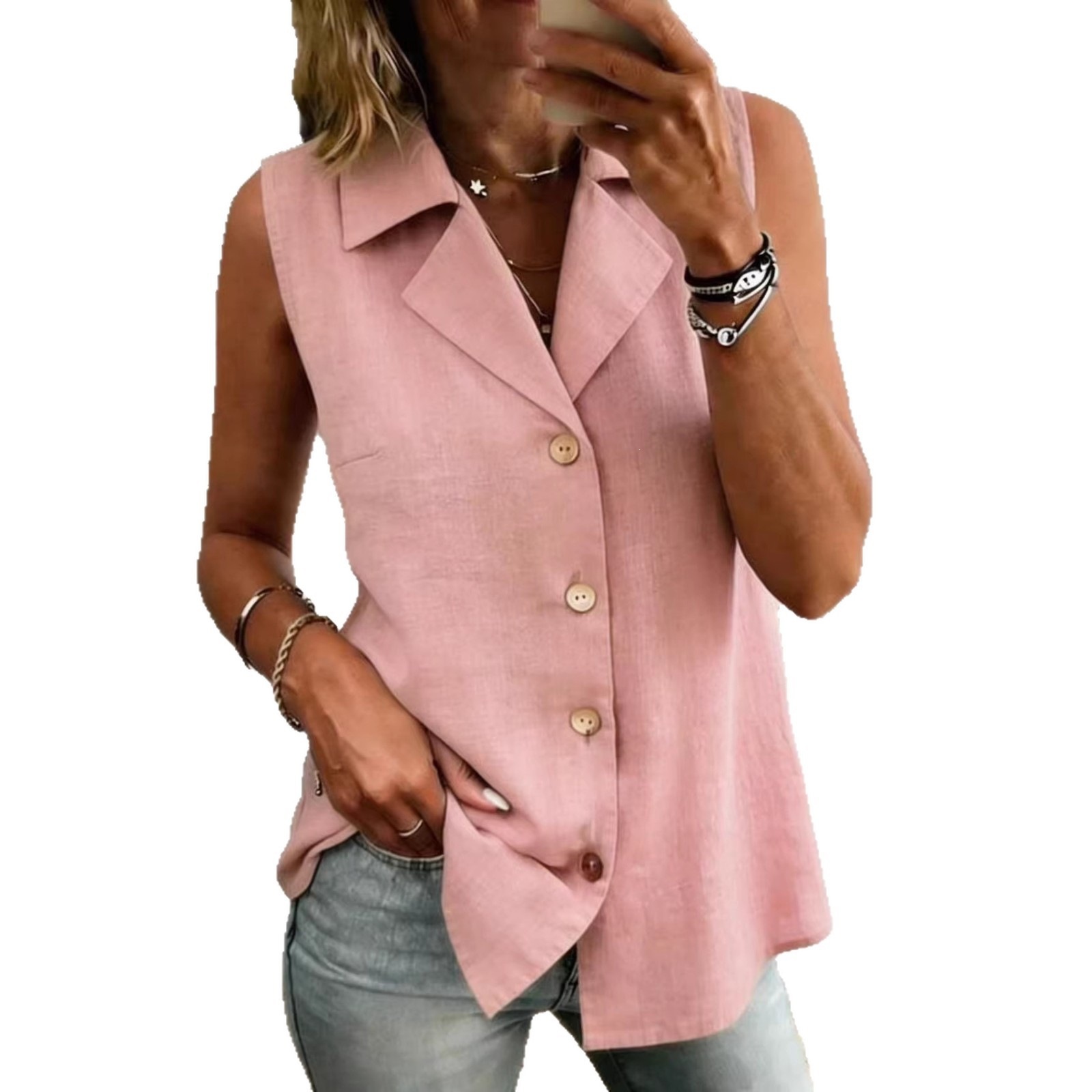Ropa de mujer: Top sin mangas de color liso, corte holgado, ideal para el verano, tanto para ocasiones formales como informales._voghion.com