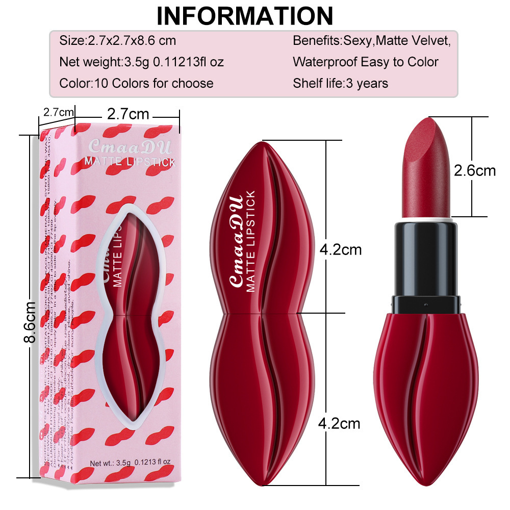 CmaaDu 10 Colors Matte Velvet Finish Long-lasting Moisturizing Lipstick Wholesale Cross-border Model_voghion.com