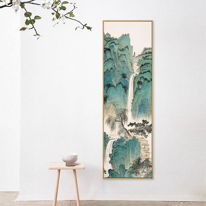 玄関縦版山水掛け画新中国式古韻装飾画古代名家山水国画茶室玄関壁画|undefined