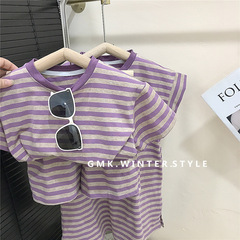 兒童韓版洋氣兄妹裝夏男童短袖短褲兩件套女童條紋背心T恤裙外貿