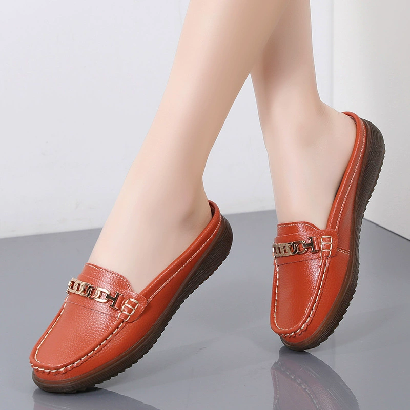 Кожаные лоферы на Slip-On для мамы – повседневная обувь в бежевом/черном/кофейном/оранжевом/индиго