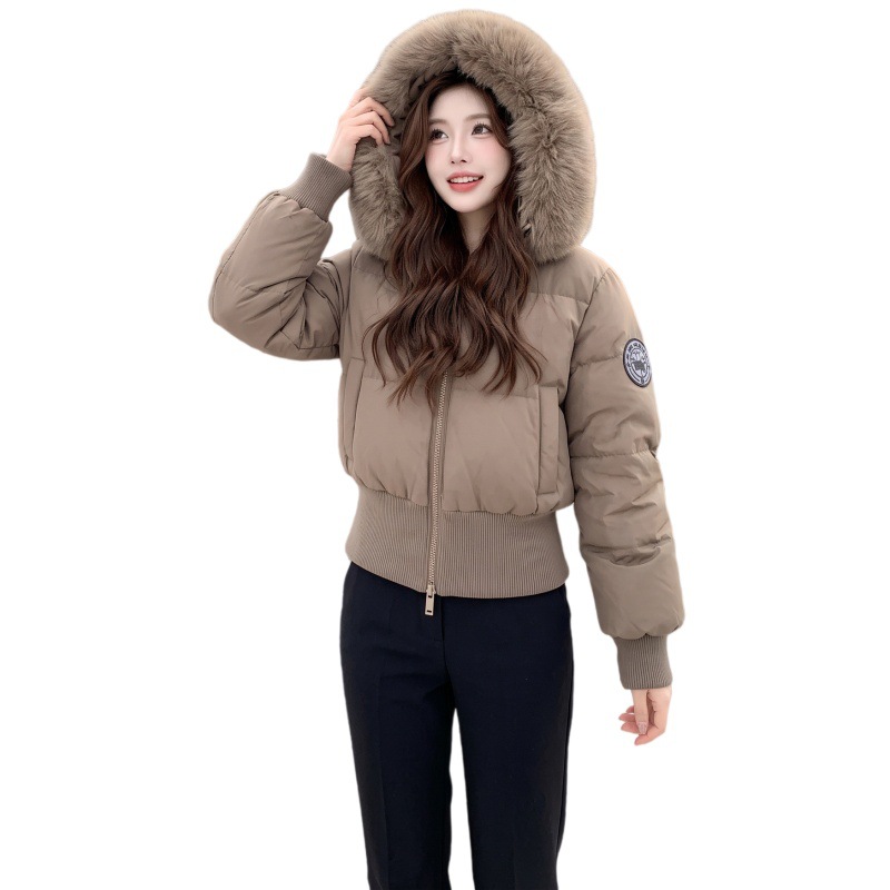 대외무역 신상 기모 두꺼운 면복 여성 후드 초대형 모직 패션 허리를 걷어