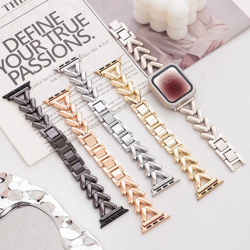 Suitable for Apple Watch 109, Xiaomi, Huawei smart watches, V-shaped diamond-encrusted metal women's watch strap bracelet Suitable for Apple Watch 109, Xiaomi, Huawei smart watches, V-shaped diamond-encrusted metal women's watch strap bracelet