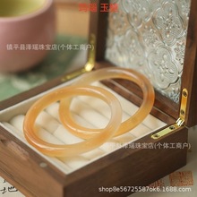 砂糖橘美人条天然玛瑙玉髓手镯少女款年轻冰种蜜糖色细圆渐变飘花