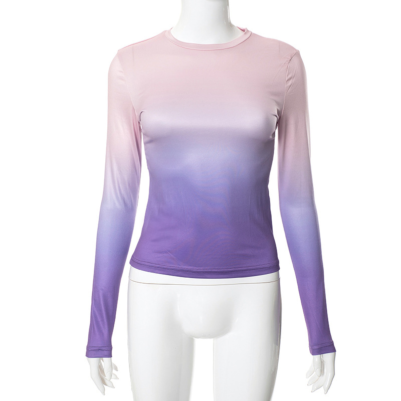 Women's T-shirt Long Sleeve T-Shirts Streetwear Gradient Color display picture 15