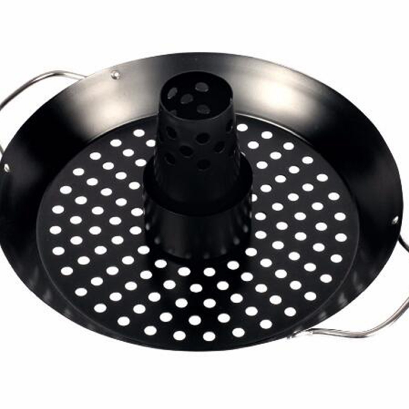 Directo de fábrica de 12 pulgadas negro antiadherente pintura pollo asado tazón barbacoa al aire libre portátil ronda barbacoa pollo asado plato al por mayor