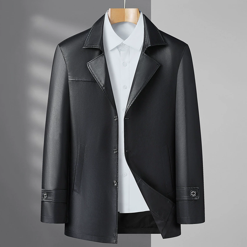 2024 новый толстый толстый кожаный плащ средняя длинная мужская кожаная куртка с воротником осенняя бизнес-куртка