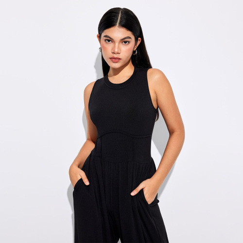 INS new 2024 European and American cross-border sexy hotties design waist side bone slimming fashion knitted jumpsuit