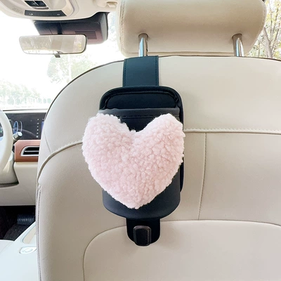 Car cup holder/beverage holder | Back Row Creative Milk Tea - black-leather-water-cup-holder-with-hook-pink-heart