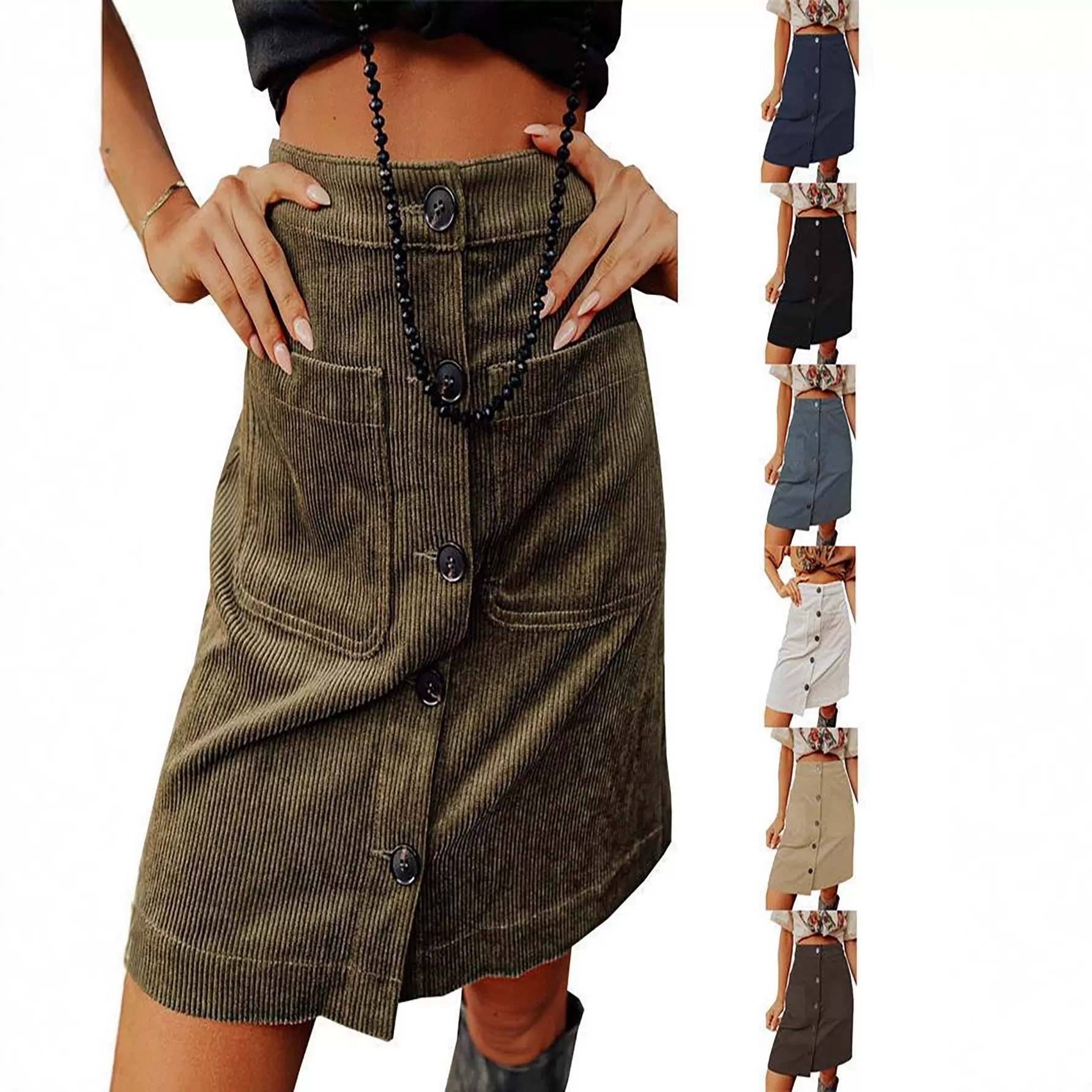 2025亚马逊秋冬季新款独立站欧美跨境Tiktok外贸女装灯芯绒半身裙