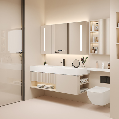 Solid wood bathroom cabinet set, integrated rock slab ceramic sink, extended washbasin, toilet, washstand, face basin cabinet, mirror cabinet, customizable