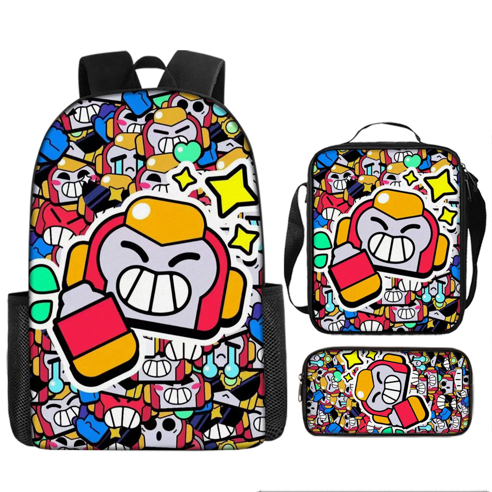 Brawl Stars Primary School Student Schoolbag Brawl Stars Cartoon Kidsren's Backpack Shoulder Bag Pencil Case Three-Piece Set