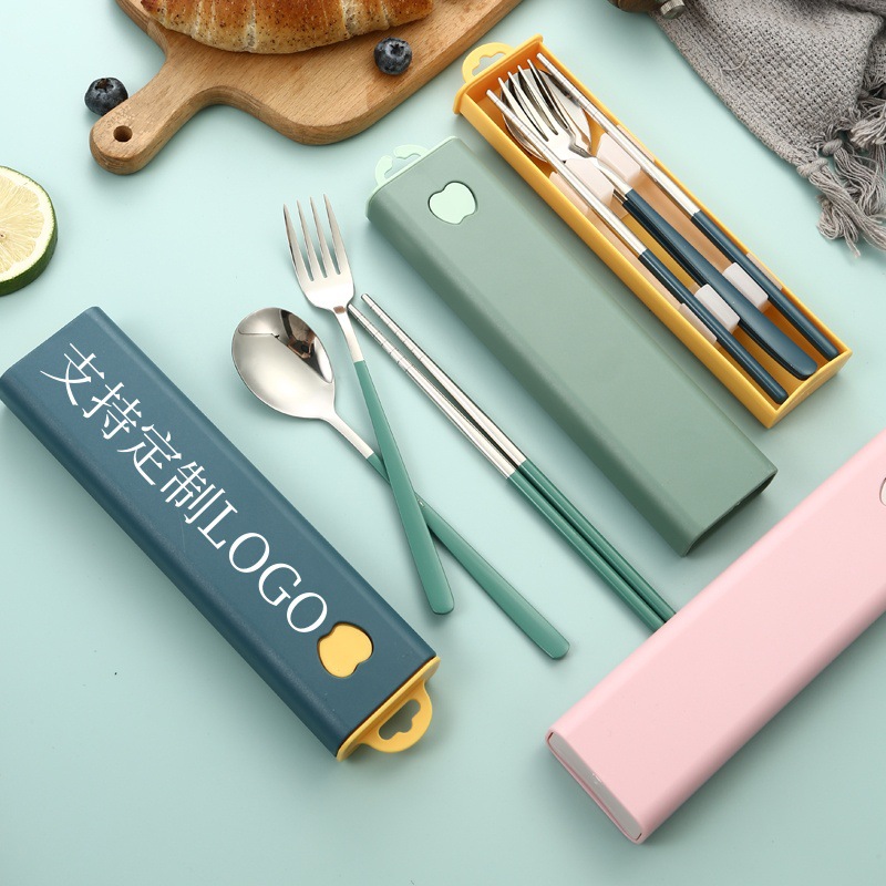 304 스테인레스 스틸 한국 식기 숟가락 포크 젓가락 3 피스 세트 학생 여행 회사 프로모션 휴대용 세트