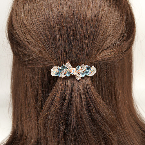 Crystal hairpin bow hairpin alloy headdress peacock spring clip rhinestone hairpin metal hair accessories set decoration