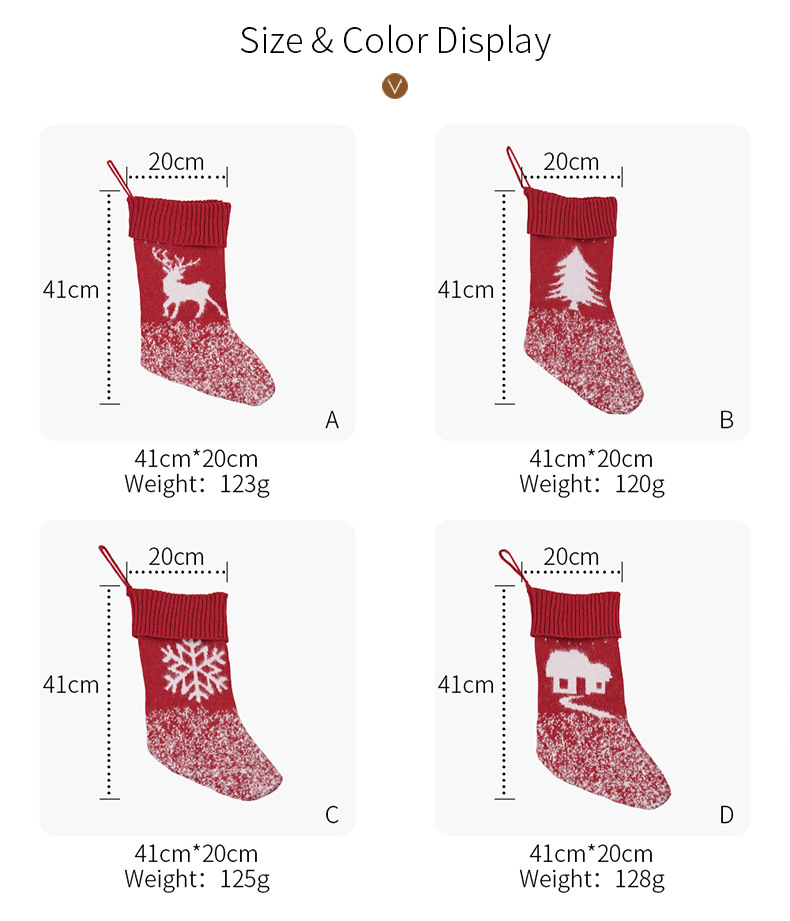 Christmas Stocking Knitted Red Snowflake Decoration Gift Bag_voghion.com