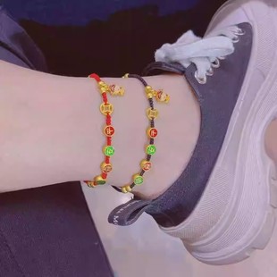 2024 New Gold Peace Joy Ancient Method Lucky Beads God of Wealth Coin Exquisite All-match New Anklet for Women