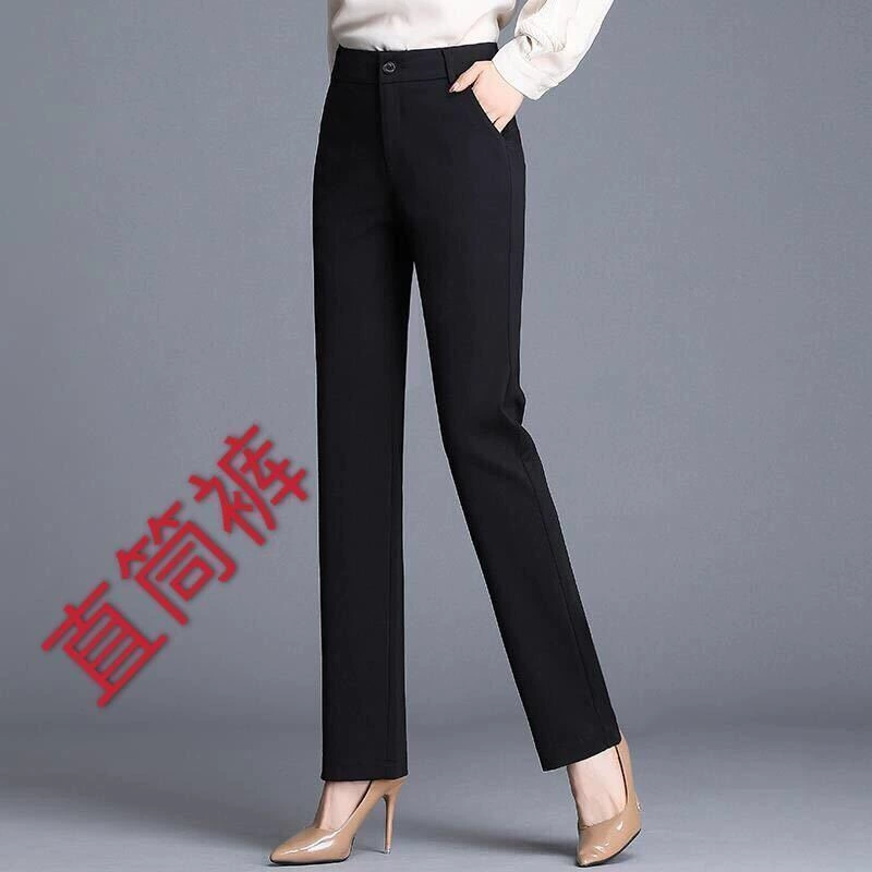 Эластичные брюки, черный overall, свободный прямой силуэт, высокий пояс