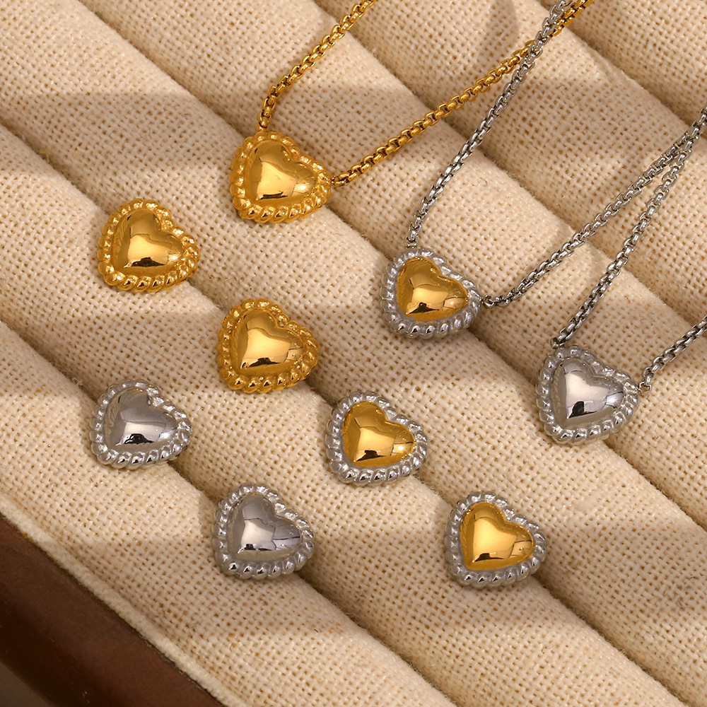 8g Weight Wholesale Jewelry Simple Style Heart Shape 304 Stainless Steel 18K Gold Plated Mixed Metal Plating Earrings Necklace Box Chain