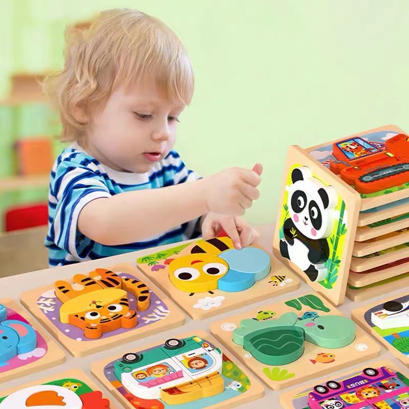 Puzzle tridimensional avanzado de madera transfronteriza juguetes infantiles infantiles infantiles niños niños pequeños dibujos animados infantiles puzzle 3 años