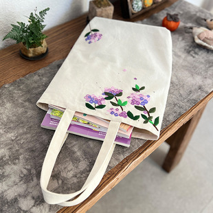 Handmade diy Ribbon Embroidery Canvas Bag Lu Embroidery Making Single Shoulder Handbag Three-dimensional Embroidery Flower Canvas Women's Big Bag