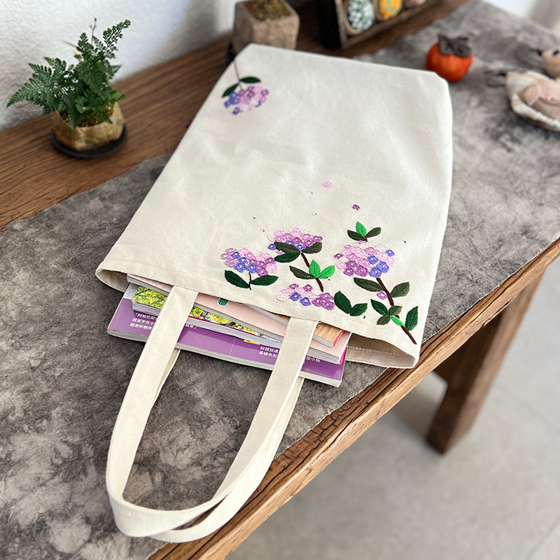 Hecho a mano DIY cinta bordada bolsa de lona Lu bordado solo hombro bolso tridimensional bordado flor lienzo mujer bolsa grande