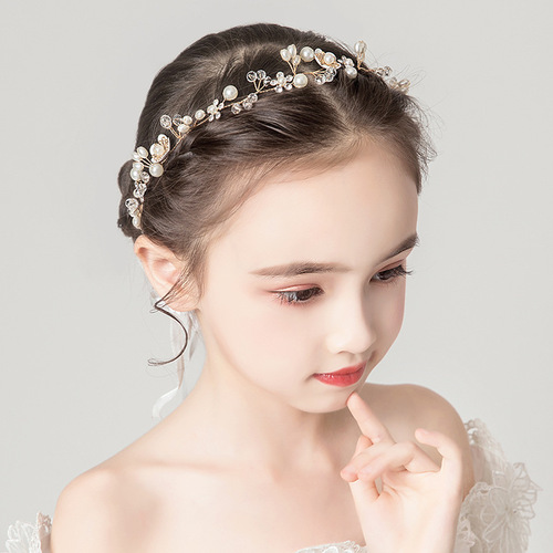 Girls kids latin ballet piano princess performance headdress hair accessories wreath princess hair flower Korean hair hoop birthday photo show crown