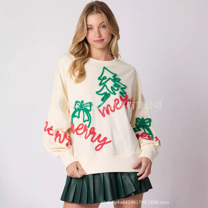 アマゾン秋冬新作越境欧米女装クリスマス刺繍プルオーバー|undefined