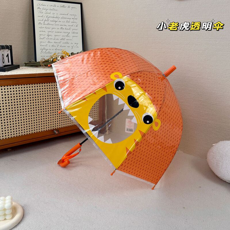 Internet Celebrous Little Tiger Kindergarten Primary School Children's Umbrella Cute Thickened Hand Open Long Handle Umbrella Baby Transparent Umbrella