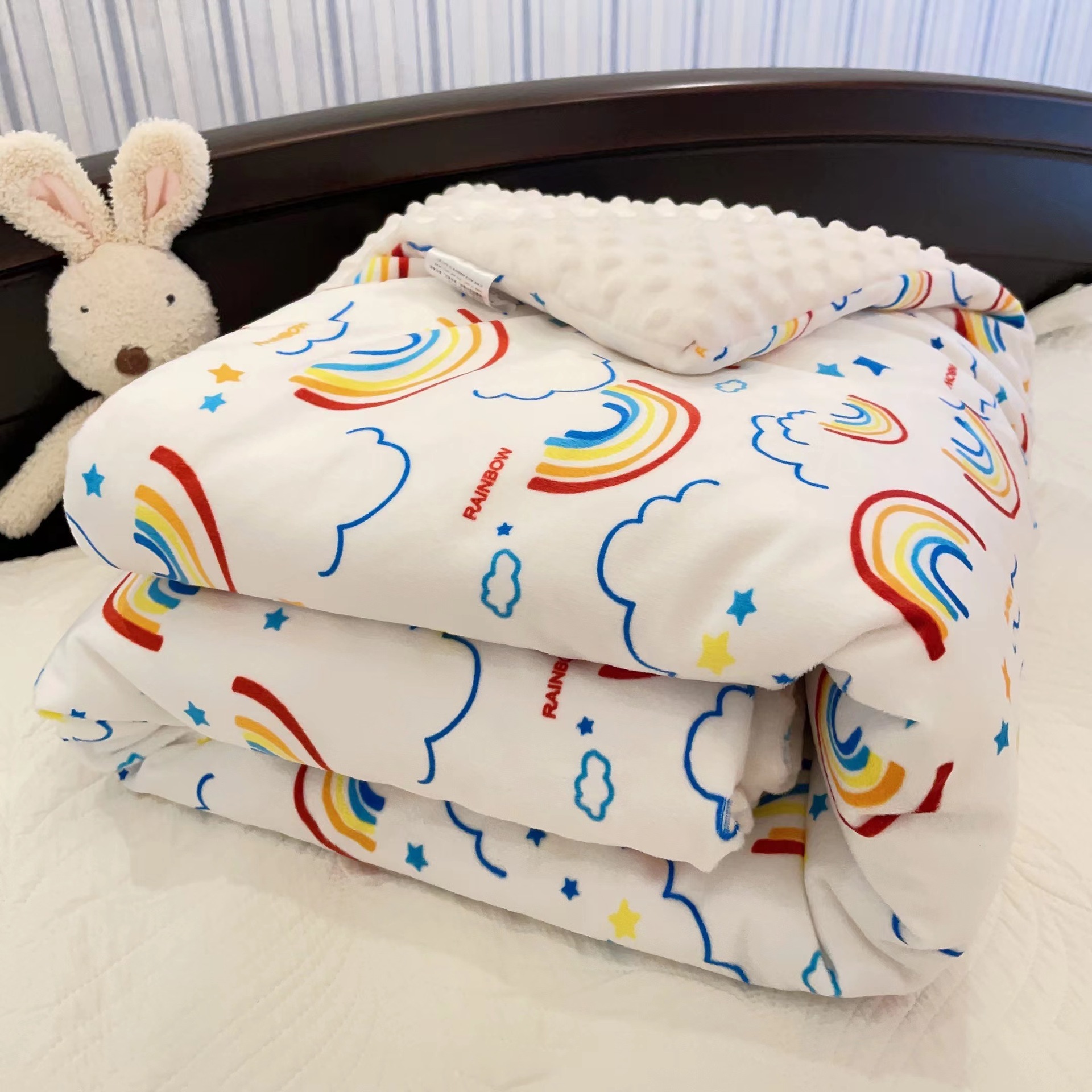 Manta acolchada para niños, manta tipo gorro, manta de doble capa de terciopelo cristalino, manta para siesta de bebé, manta esponjosa