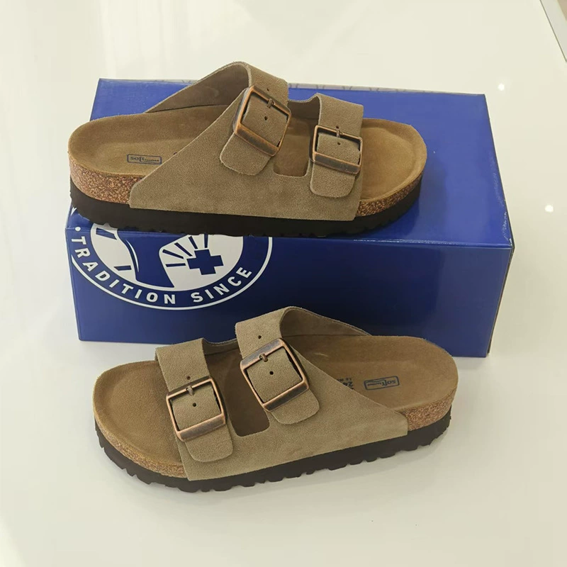 Сандалии из коровьей кожи Sangpo с пробковой подошвой Birkenstock лето 2025 новые шлепанцы и тапочки для мужчин и женщин с толстой подошвой ленивые шлепанцы Birkenstock с двумя ремешками