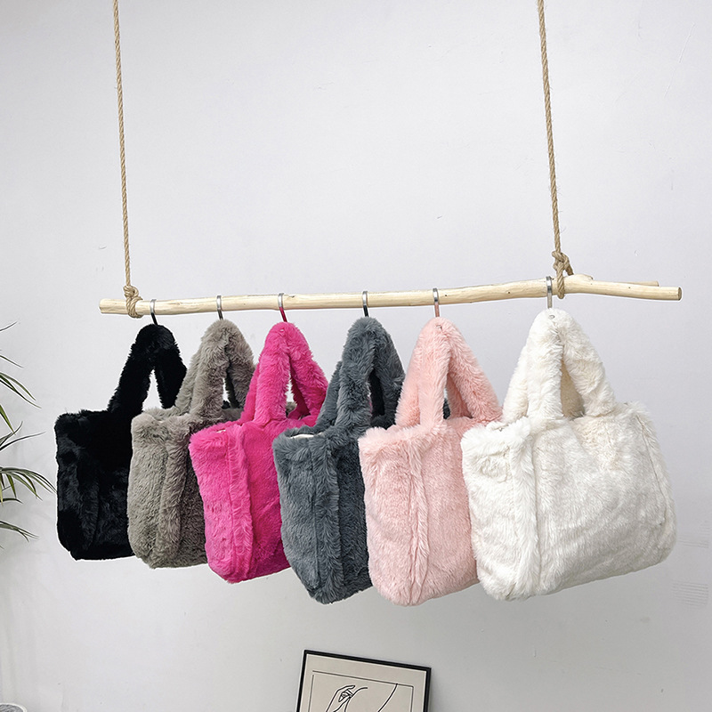 Bolsa de lana de mujeres otoño invierno bolsa de mano casual bolsa de hombro de moda bolsa de brazo de gran capacidad bolsa de mano bolsa de peluche