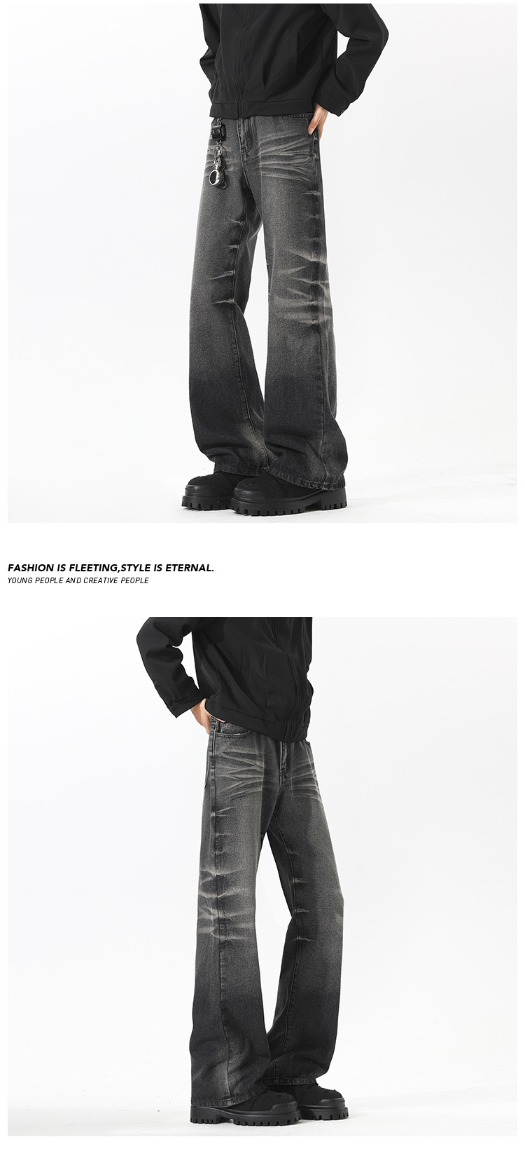 Retro Distressed Washed Jeans For Men Straight Leg Slim Fit_voghion.com