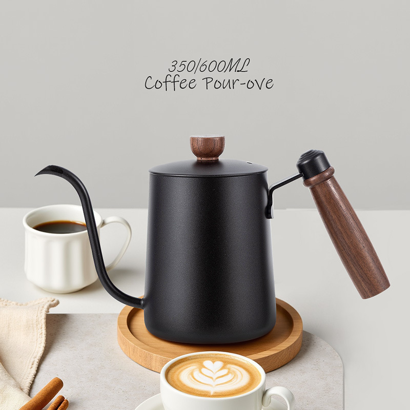 ✅ 304 Stainless Steel Wooden Handle Hand-Brewed Coffee Pot for Home and Commercial Use, Long Spout, Fine Spout Drip Coffee Pot, Brewing Gift
