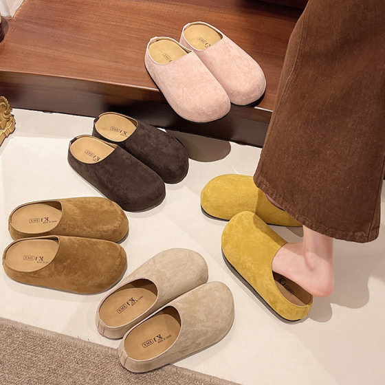 Multicolor Bucken Baotou Half Slippers Women's Outer Wear Flat Slippers 2025 Spring New Style Slip-on Soft Leather Flat Slippers