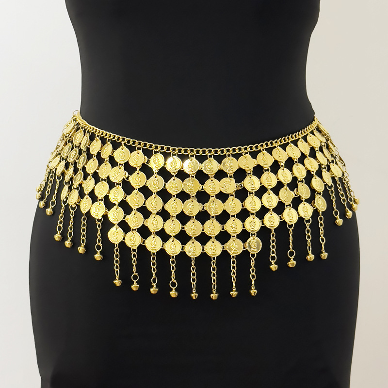 Belly Dance Waist Chain 2024 New Hip Towel Practice Waist Seal Egypt India Dance Sequins Tassel Gold Coin Belt