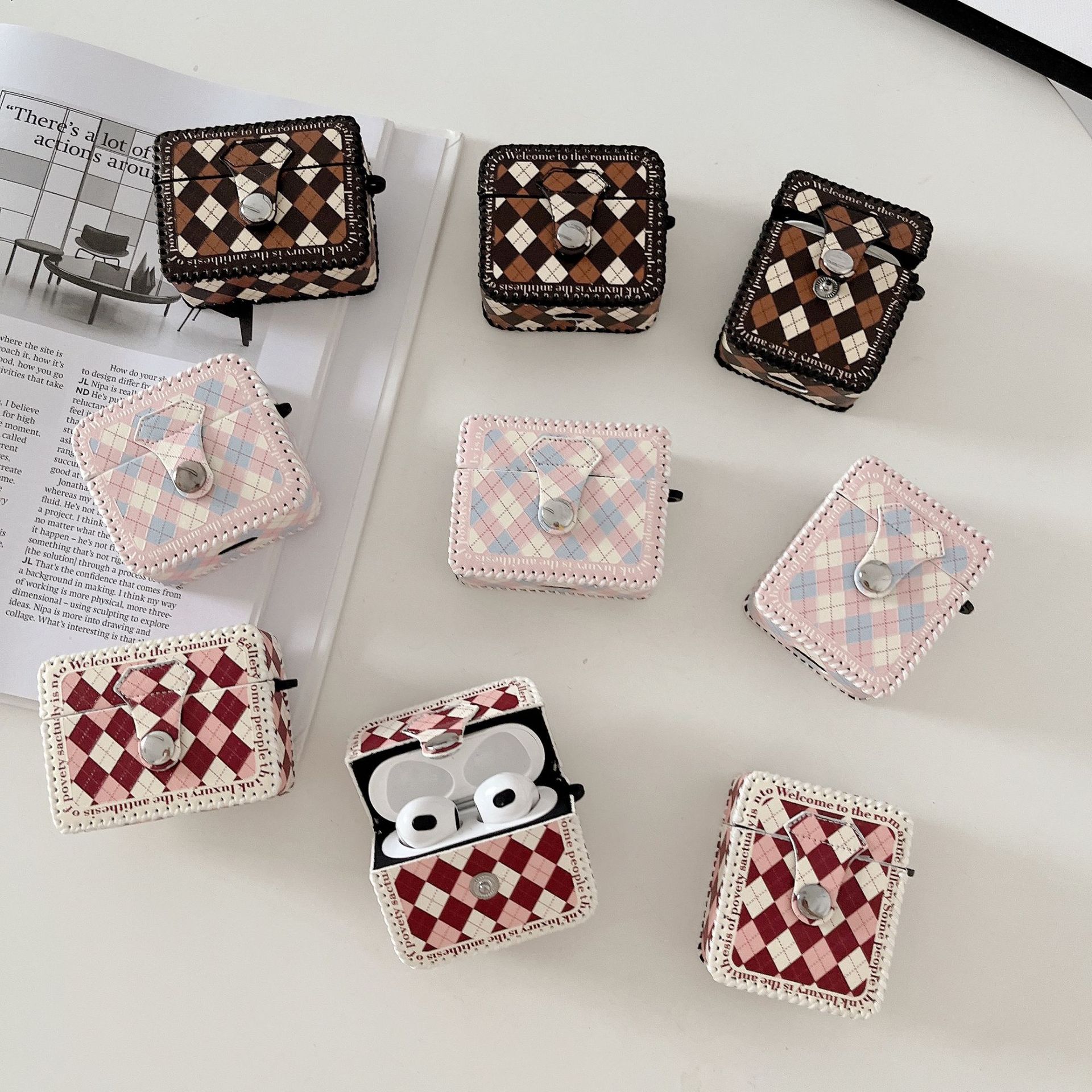 新款創意菱格適用AirPods1/2/3代保護殼Pro2蘋果耳機套軟殼網紅女