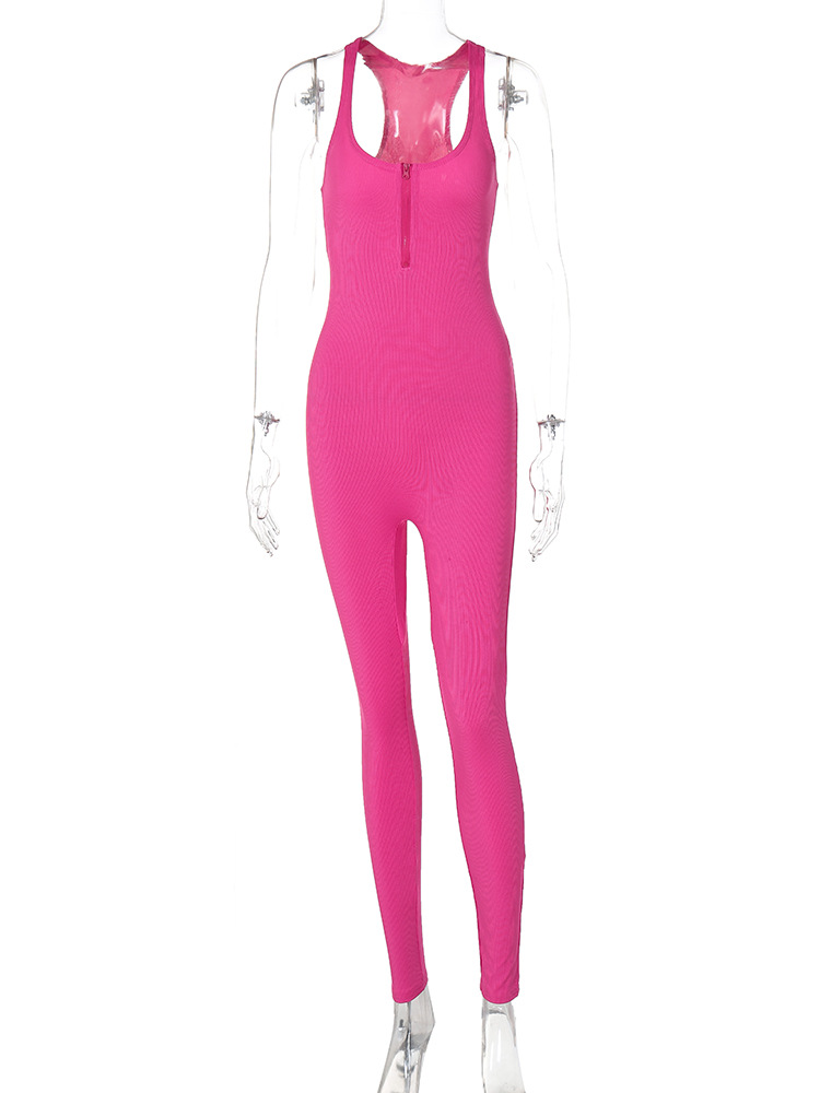 Women Clothing Summer Women Clothing Street Shooting Solid Color Slim Fit Zipper Overalls