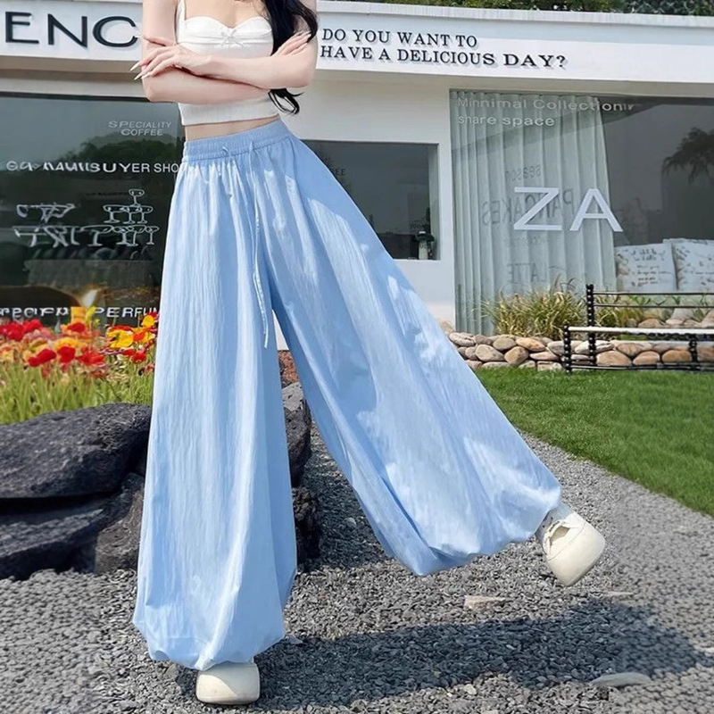 Floral High-Waisted Slimming Loose Cropped Casual Wide-Leg Pants Lazy Puffy Lantern Pants Wholesale