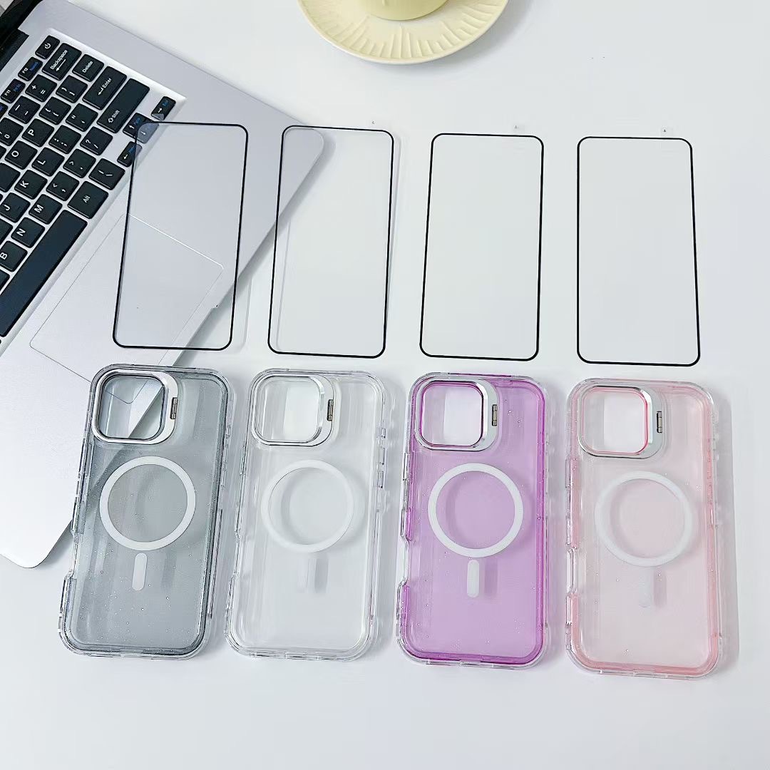 二合一磁吸手机壳适用苹果15promax电镀16支架iPhone17air钢化膜