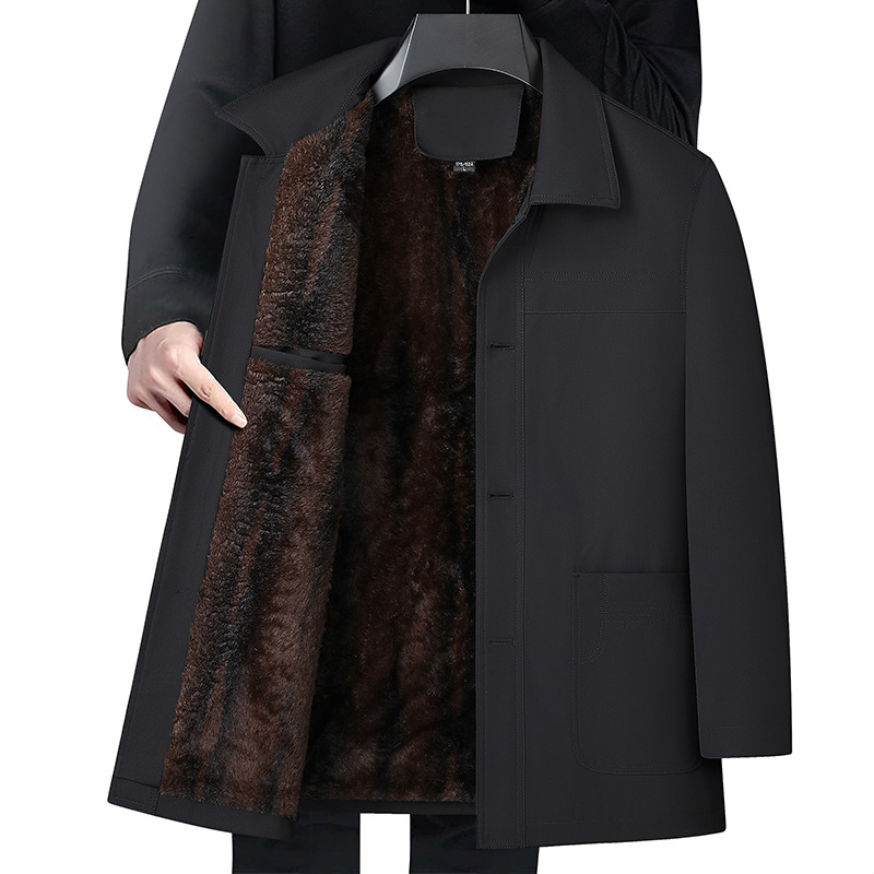 Chaqueta de hombre con forro polar grueso para otoño e invierno, abrigo cálido de cuello vuelto con botones, estilo casual de negocios, talla grande para hombre.