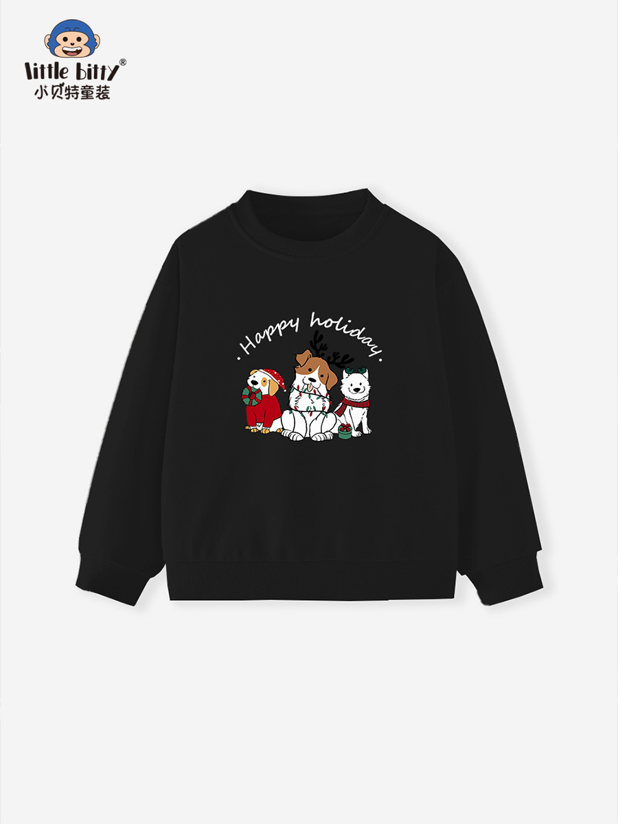 Cross-Border 25-Year-Old Kidsren's Round Neck Sweatshirt Cartoon Dog Print New Christmas Knitted European and American Fashion Pullover